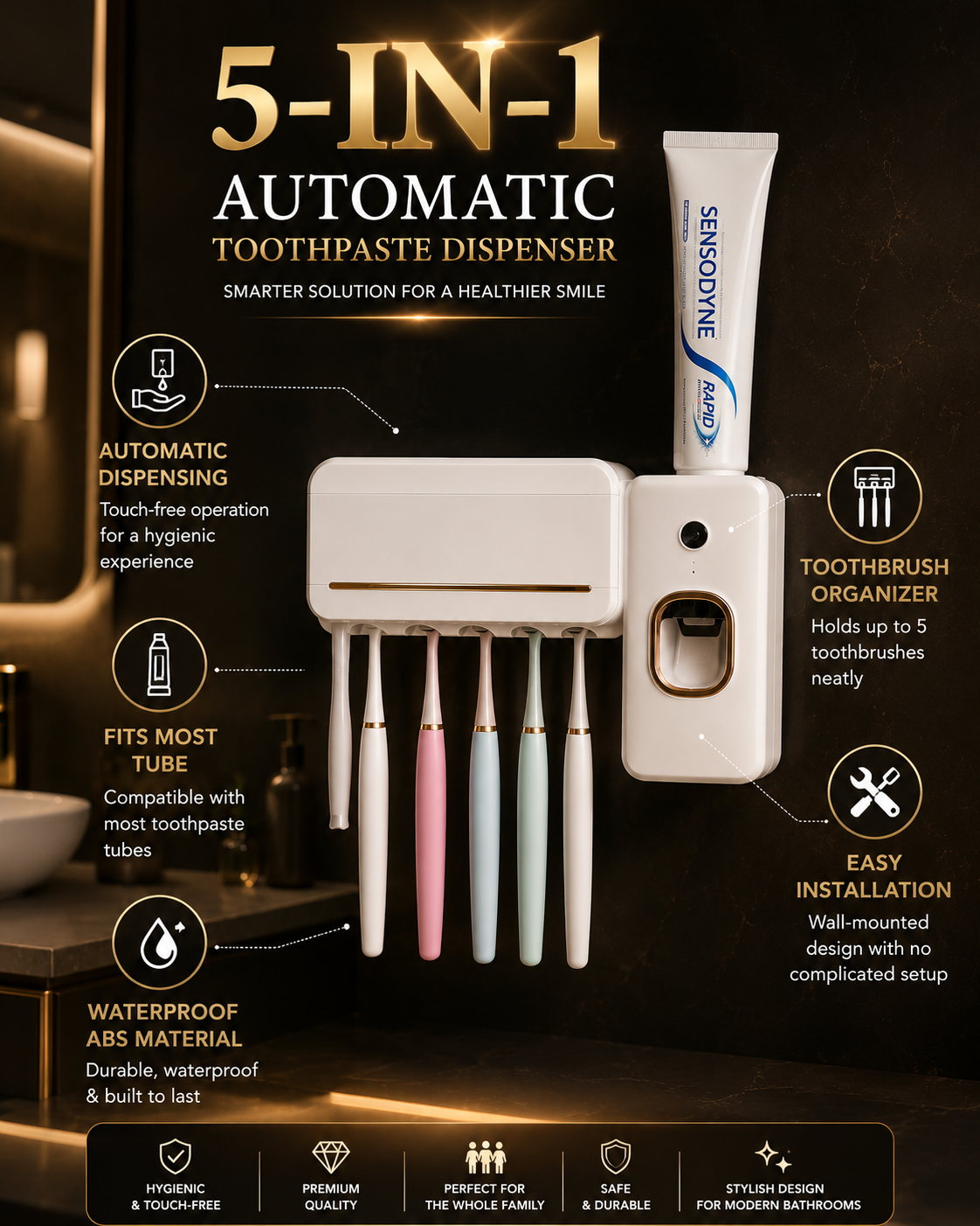 Smart 5-in-1 Toothpaste Dispenser